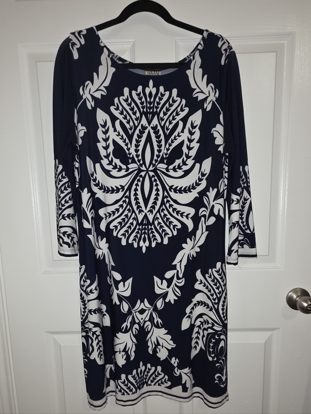 Navy & White Patterned Women's Dress - Classic Shift Style